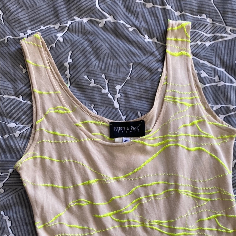Beige and Neon Yellow Super Short Mini Dress